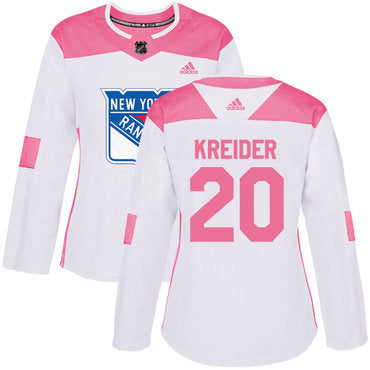 Adidas New York Rangers 20 Chris Kreider White Pink Authentic Fashion Womens Stitched Nhl Jersey