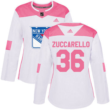 Adidas New York Rangers 36 Mats Zuccarello White Pink Authentic Fashion Womens Stitched Nhl Jersey
