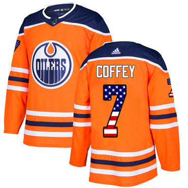 Adidas Oilers 7 Paul Coffey Orange Home Authentic Usa Flag Stitched Nhl Jersey