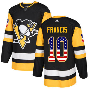 Adidas Penguins 10 Ron Francis Black Home Authentic Usa Flag Stitched Nhl Jersey