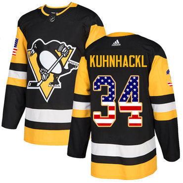Adidas Penguins 34 Tom Kuhnhackl Black Home Authentic Usa Flag Stitched Nhl Jersey