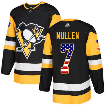Adidas Penguins 7 Joe Mullen Black Home Authentic Usa Flag Stitched Nhl Jersey