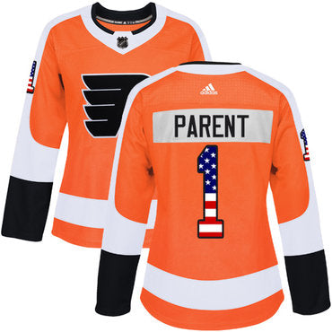 Adidas Philadelphia Flyers 1 Bernie Parent Orange Home Authentic Usa Flag Womens Stitched Nhl Jersey
