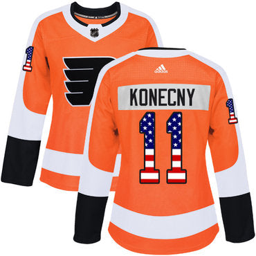 Adidas Philadelphia Flyers 11 Travis Konecny Orange Home Authentic Usa Flag Womens Stitched Nhl Jersey