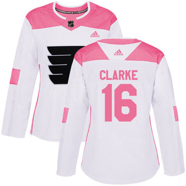 Adidas Philadelphia Flyers 16 Bobby Clarke White Pink Authentic Fashion Womens Stitched Nhl Jersey
