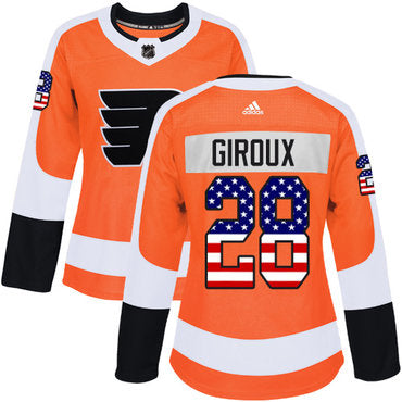 Adidas Philadelphia Flyers 28 Claude Giroux Orange Home Authentic Usa Flag Womens Stitched Nhl Jersey