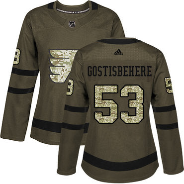Adidas Philadelphia Flyers 53 Shayne Gostisbehere Green Salute To Service Womens Stitched Nhl Jersey