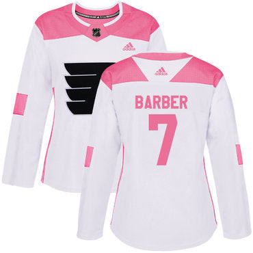 Adidas Philadelphia Flyers 7 Bill Barber White Pink Authentic Fashion Womens Stitched Nhl Jersey
