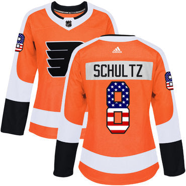 Adidas Philadelphia Flyers 8 Dave Schultz Orange Home Authentic Usa Flag Womens Stitched Nhl Jersey