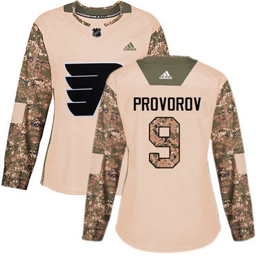 Adidas Philadelphia Flyers 9 Ivan Provorov Camo Authentic 2017 Veterans Day Womens Stitched Nhl Jersey