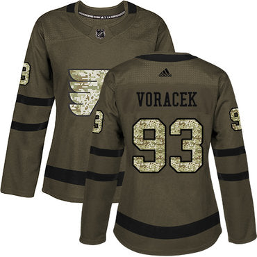 Adidas Philadelphia Flyers 93 Jakub Voracek Green Salute To Service Womens Stitched Nhl Jersey