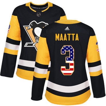Adidas Pittsburgh Penguins 3 Olli Maatta Black Home Authentic Usa Flag Womens Stitched Nhl Jersey