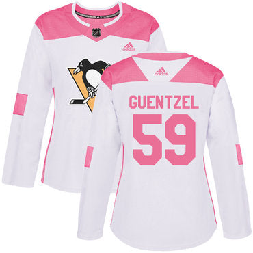 Adidas Pittsburgh Penguins 59 Jake Guentzel White Pink Authentic Fashion Womens Stitched Nhl Jersey