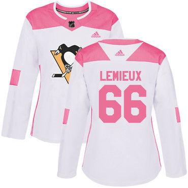 Adidas Pittsburgh Penguins 66 Mario Lemieux White Pink Authentic Fashion Womens Stitched Nhl Jersey