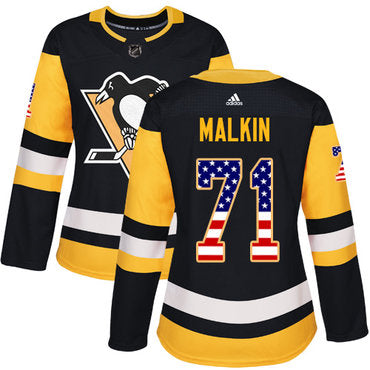 Adidas Pittsburgh Penguins 71 Evgeni Malkin Black Home Authentic Usa Flag Womens Stitched Nhl Jersey