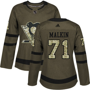 Adidas Pittsburgh Penguins 71 Evgeni Malkin Green Salute To Service Womens Stitched Nhl Jersey
