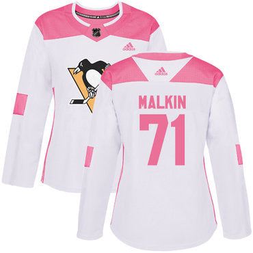 Adidas Pittsburgh Penguins 71 Evgeni Malkin White Pink Authentic Fashion Womens Stitched Nhl Jersey