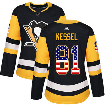 Adidas Pittsburgh Penguins 81 Phil Kessel Black Home Authentic Usa Flag Womens Stitched Nhl Jersey