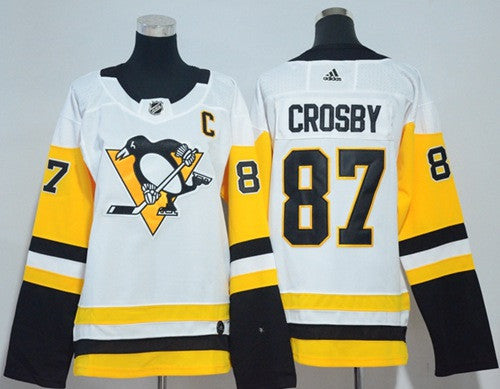Adidas Pittsburgh Penguins 87 Sidney Crosby White Road Authentic Womens Stitched Nhl Jersey