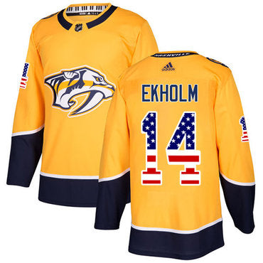 Adidas Predators 14 Mattias Ekholm Yellow Home Authentic Usa Flag Stitched Nhl Jersey