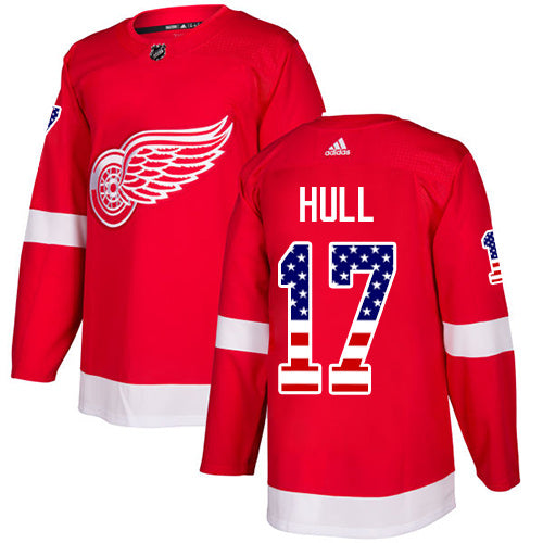 Adidas Red Wings 17 Brett Hull Red Home Authentic Usa Flag Stitched Nhl Jersey