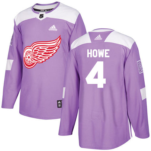Adidas Red Wings 4 Gordie Howe Purple Authentic Fights Cancer Stitched Nhl Jersey