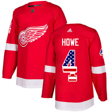 Adidas Red Wings 4 Gordie Howe Red Home Authentic Usa Flag Stitched Nhl Jersey