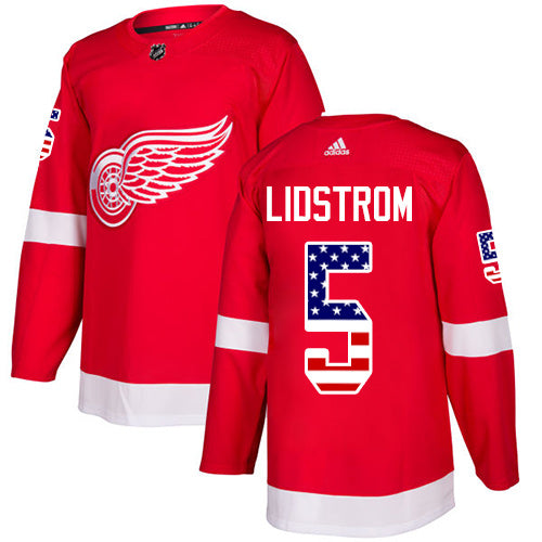 Adidas Red Wings 5 Nicklas Lidstrom Red Home Authentic Usa Flag Stitched Nhl Jersey