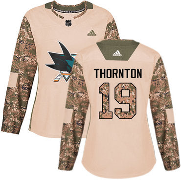 Adidas San Jose Sharks 19 Joe Thornton Camo Authentic 2017 Veterans Day Womens Stitched Nhl Jersey