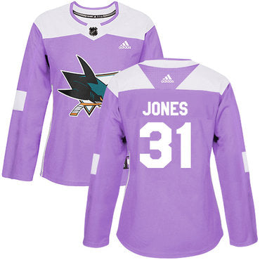 Adidas San Jose Sharks 31 Martin Jones Purple Authentic Fights Cancer Womens Stitched Nhl Jersey