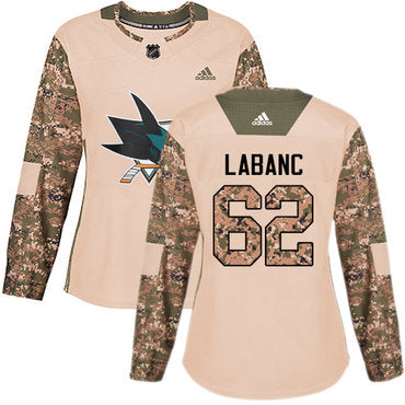 Adidas San Jose Sharks 62 Kevin Labanc Camo Authentic 2017 Veterans Day Womens Stitched Nhl Jersey