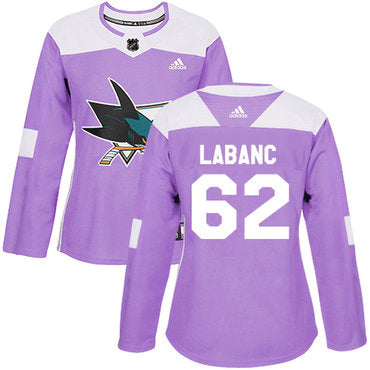 Adidas San Jose Sharks 62 Kevin Labanc Purple Authentic Fights Cancer Womens Stitched Nhl Jersey