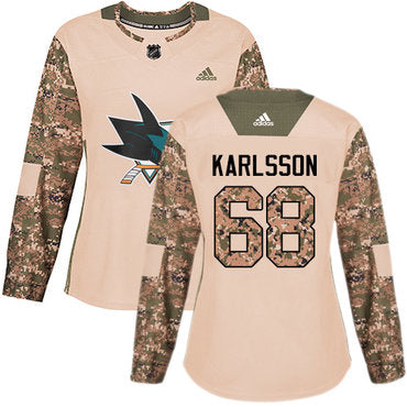 Adidas San Jose Sharks 68 Melker Karlsson Camo Authentic 2017 Veterans Day Womens Stitched Nhl Jersey