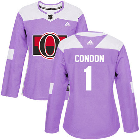 Adidas Senators 1 Mike Condon Purple Authentic Fights Cancer Womens Stitched Nhl Jersey