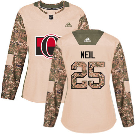 Adidas Senators 25 Chris Neil Camo Authentic 2017 Veterans Day Womens Stitched Nhl Jersey