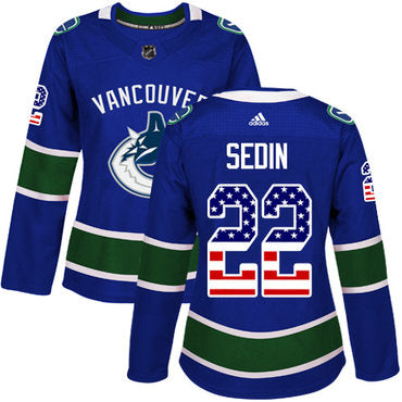 Adidas Vancouver Canucks 22 Daniel Sedin Blue Home Authentic Usa Flag Womens Stitched Nhl Jersey
