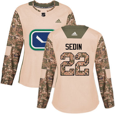 Adidas Vancouver Canucks 22 Daniel Sedin Camo Authentic 2017 Veterans Day Womens Stitched Nhl Jersey