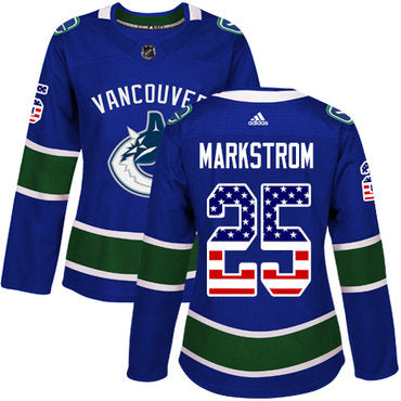 Adidas Vancouver Canucks 25 Jacob Markstrom Blue Home Authentic Usa Flag Womens Stitched Nhl Jersey