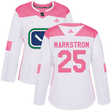 Adidas Vancouver Canucks 25 Jacob Markstrom White Pink Authentic Fashion Womens Stitched Nhl Jersey
