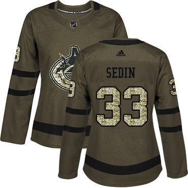 Adidas Vancouver Canucks 33 Henrik Sedin Green Salute To Service Womens Stitched Nhl Jersey