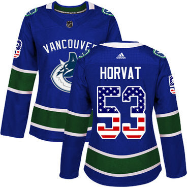 Adidas Vancouver Canucks 53 Bo Horvat Blue Home Authentic Usa Flag Womens Stitched Nhl Jersey