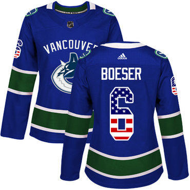 Adidas Vancouver Canucks 6 Brock Boeser Blue Home Authentic Usa Flag Womens Stitched Nhl Jersey