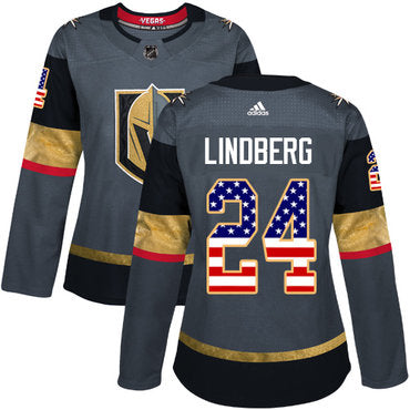 Adidas Vegas Golden Knights 24 Oscar Lindberg Grey Home Authentic Usa Flag Womens Stitched Nhl Jersey