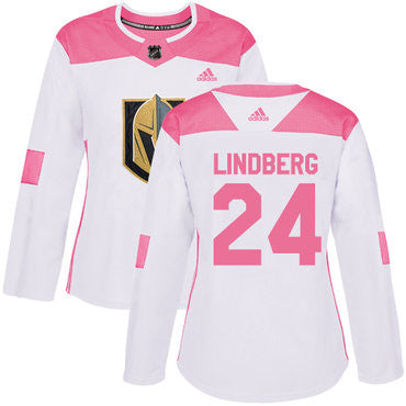 Adidas Vegas Golden Knights 24 Oscar Lindberg White Pink Authentic Fashion Womens Stitched Nhl Jersey