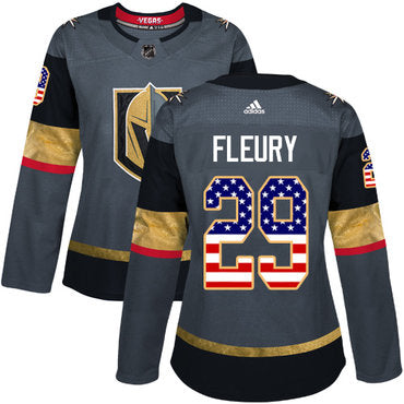 Adidas Vegas Golden Knights 29 Marc andre Fleury Grey Home Authentic Usa Flag Womens Stitched Nhl Jersey