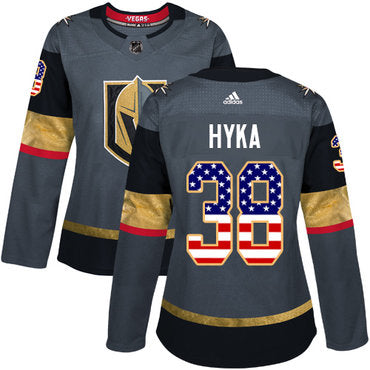 Adidas Vegas Golden Knights 38 Tomas Hyka Grey Home Authentic Usa Flag Womens Stitched Nhl Jersey