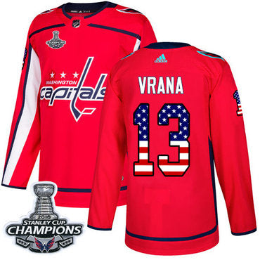 Adidas Washington Capitals 13 Jakub Vrana Red Home Authentic Usa Flag Stanley Cup Final Champions Stitched Nhl Jersey