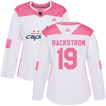 Adidas Washington Capitals 19 Nicklas Backstrom White Pink Authentic Fashion Womens Stitched Nhl Jersey