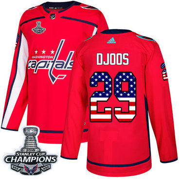 Adidas Washington Capitals 29 Christian Djoos Red Home Authentic Usa Flag Stanley Cup Final Champions Stitched Nhl Jersey