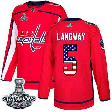 Adidas Washington Capitals 5 Rod Langway Red Home Authentic Usa Flag Stanley Cup Final Champions Stitched Nhl Jersey